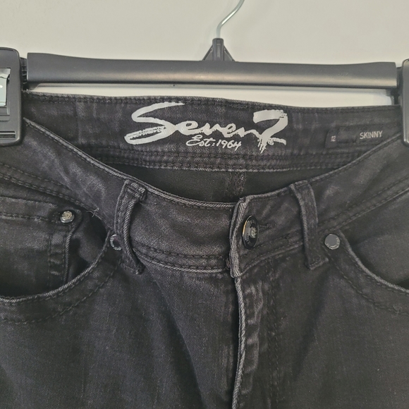 SEVEN 7 Destressed High Waisted Denim Black Skinny Jeans w/Rhinestones - Picture 4 of 10